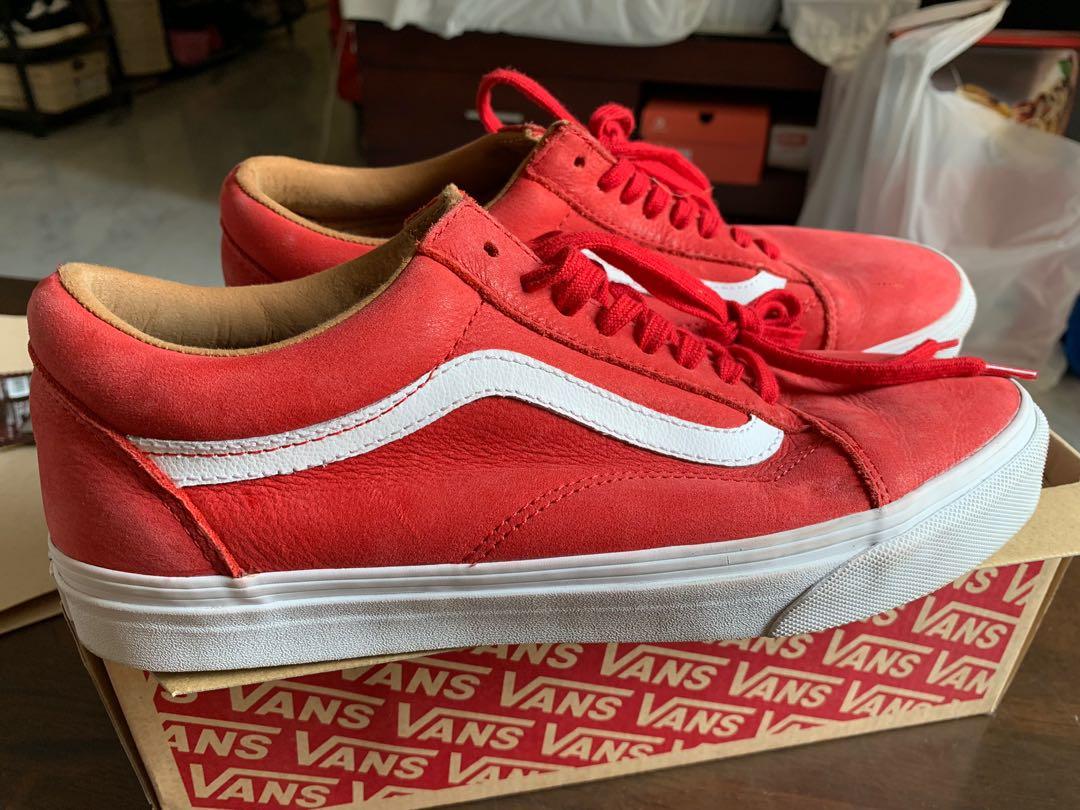 Red leather vans cheap