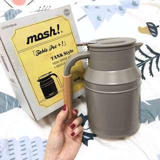 近乎全新> 日本真空復古保溫保冷壺 (1L公升/可可棕)｜mosh!、雙層真空、底部能360度旋轉！