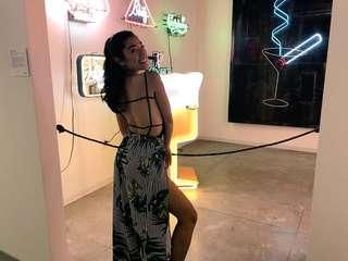 Striped Leafy Green Flowy Slit Pants