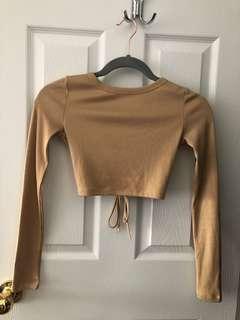 s nude, open back, long-sleeve