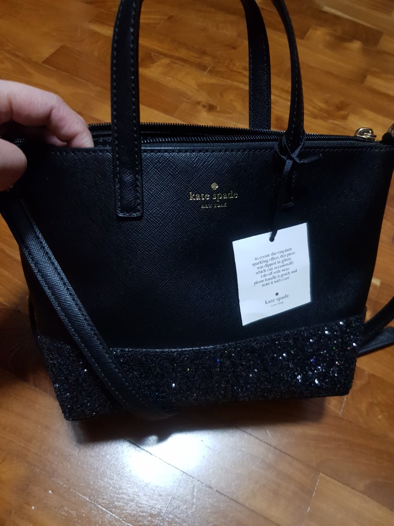 kate spade black glitter purse