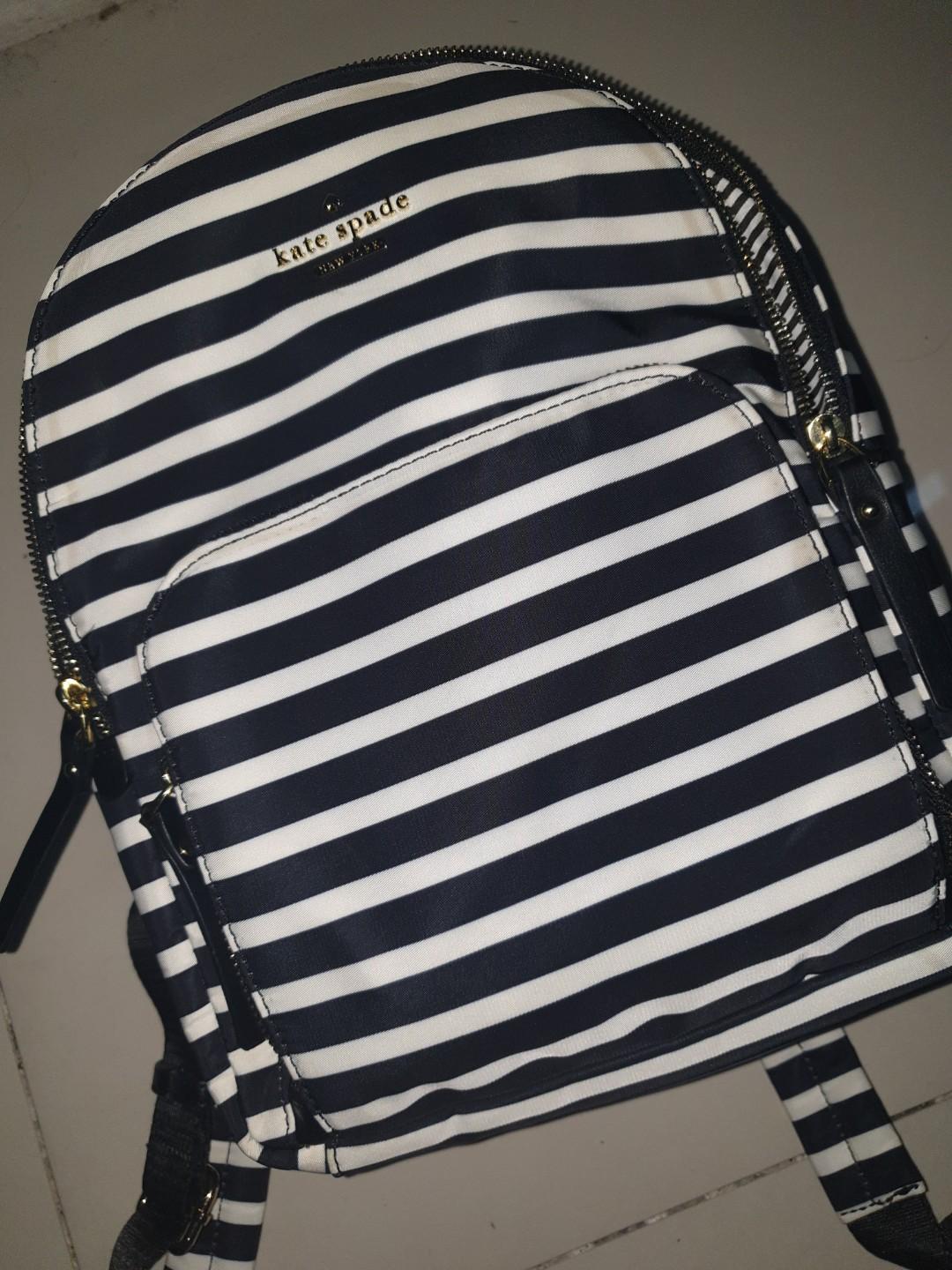 kate spade black and white striped backpack