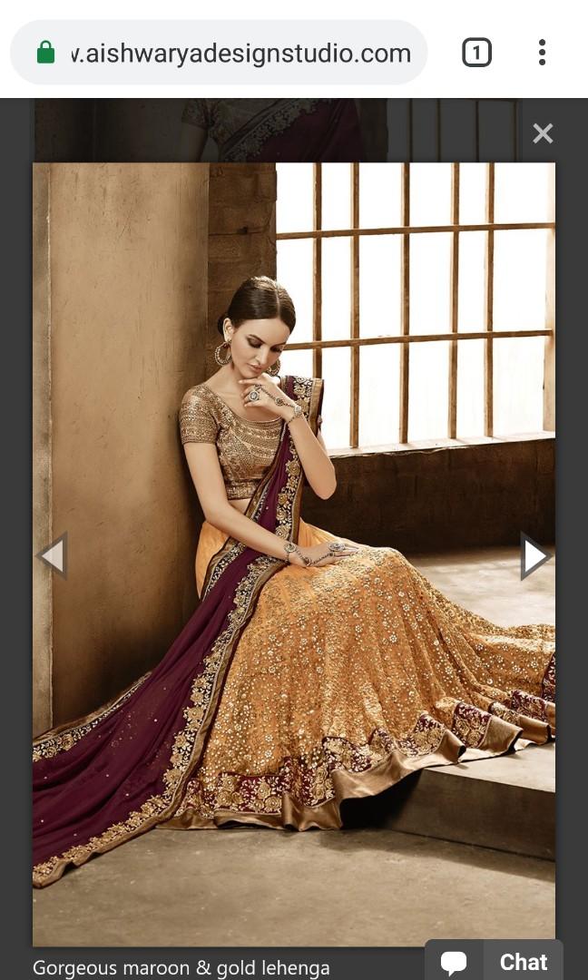 Maroon and gold trimming bridal lehenga choli