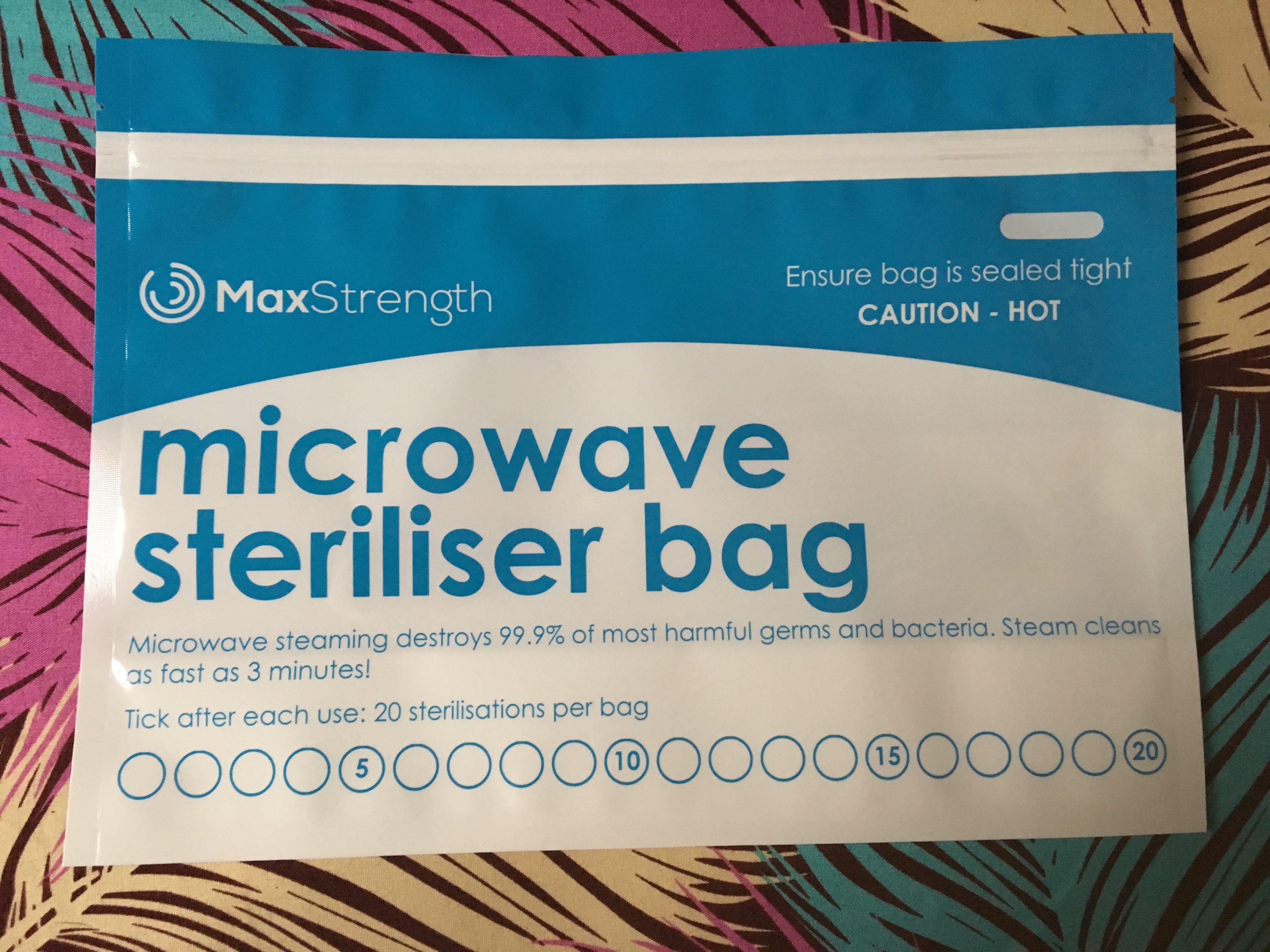 MaxStrength Microwave Steriliser Bag (Category: Breastfeeding & Bottle Feeding) located in Cainta. Submitted by iammr.owl29 (Listing ID 166444771, Image 1). Description: ✔️ Large & durable steam bag for baby bottles, teethers, training cups and breast pump parts ✔️ A bag that can be reuse in 20x with tracking in front ✔️ Perfect for travel or on-the-go (portable) sterilizer ✔️ Eliminates 99.99% of all bacteria ❕ No other inclusions ℹ️ If you need