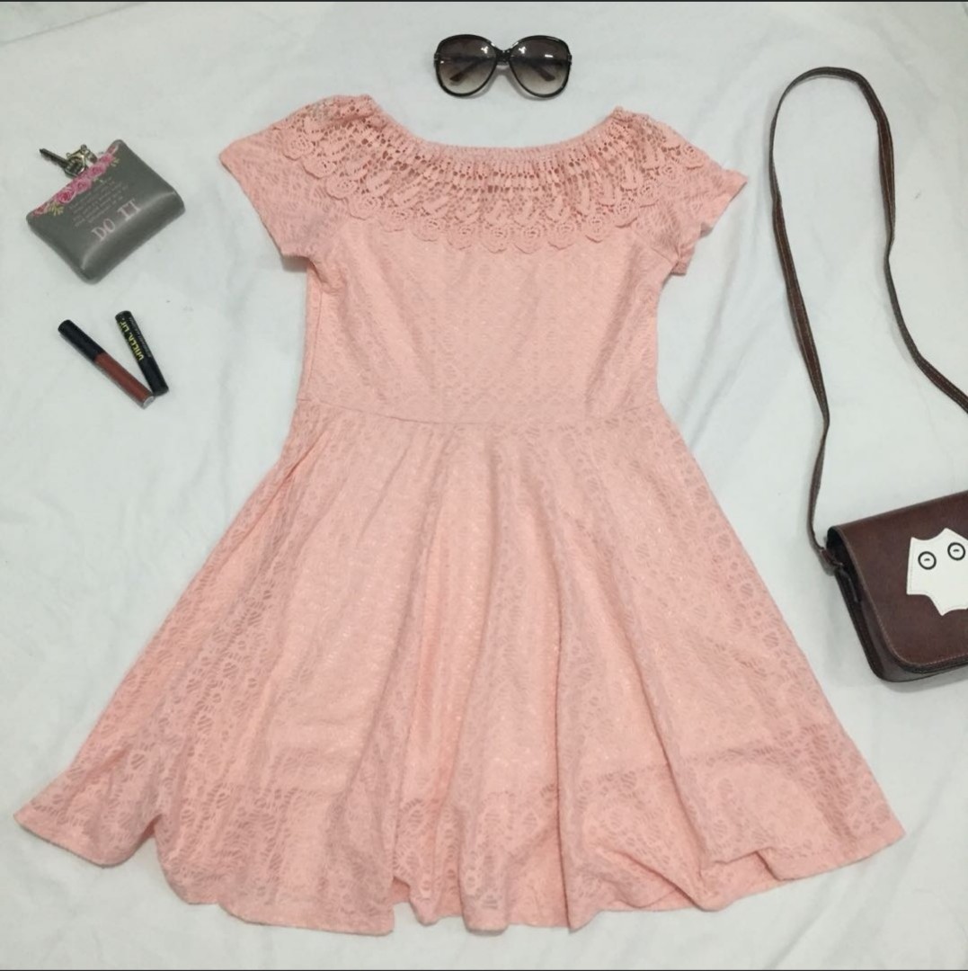 pastel pink off the shoulder dress