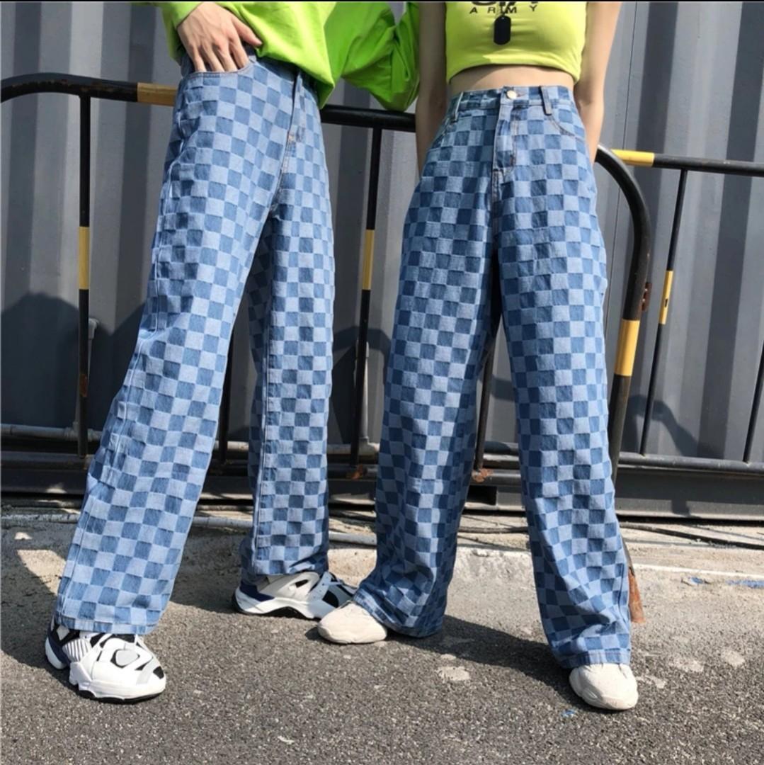 blue checkered jeans