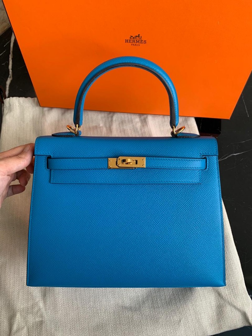 Hermes Kelly 25 Blue Zanzibar GHW Stamp A