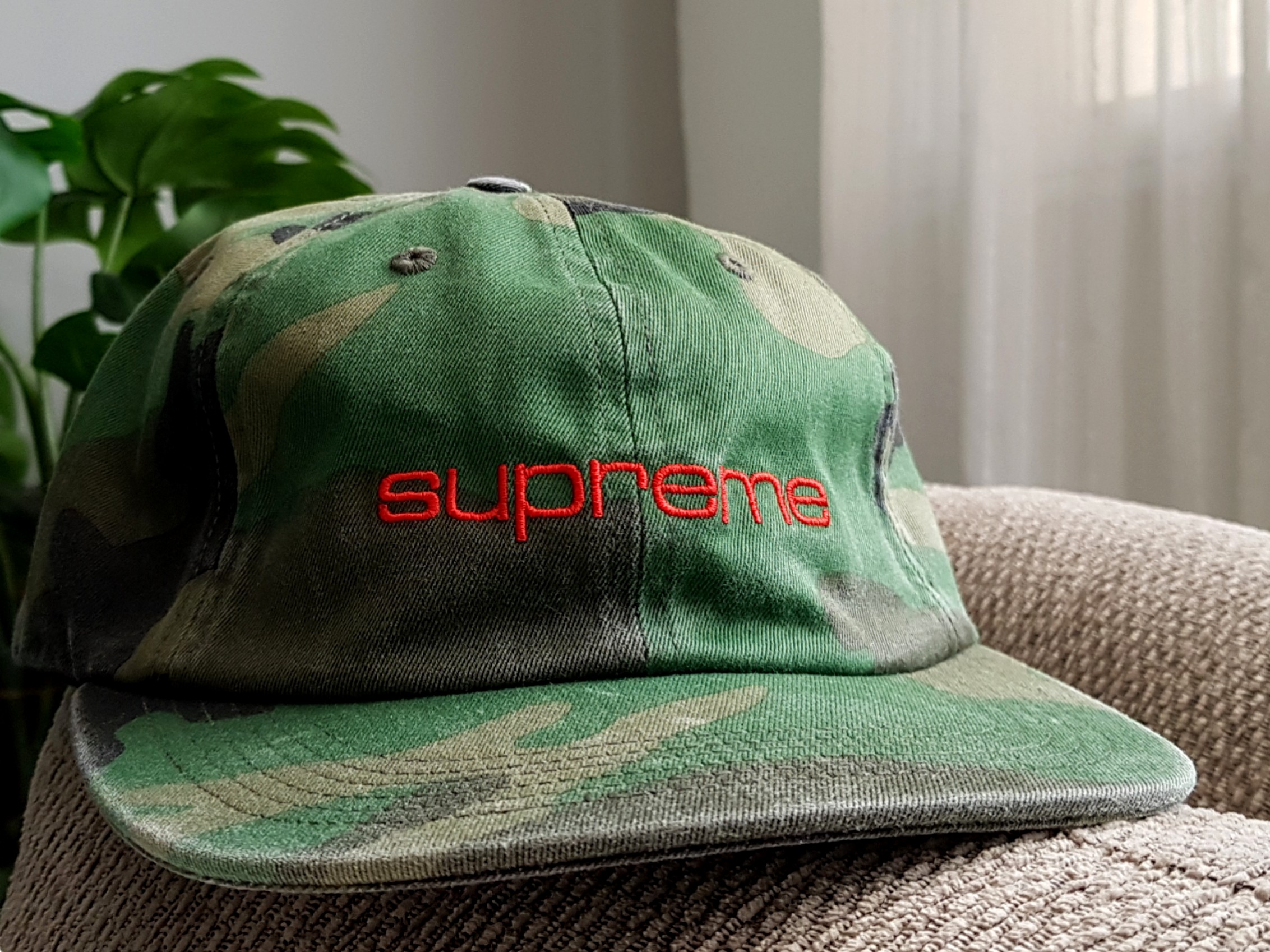 Supreme Compact Logo 6 Panel Camo Cap Men s Fashion Watches Accessories Caps Hats on Carousell