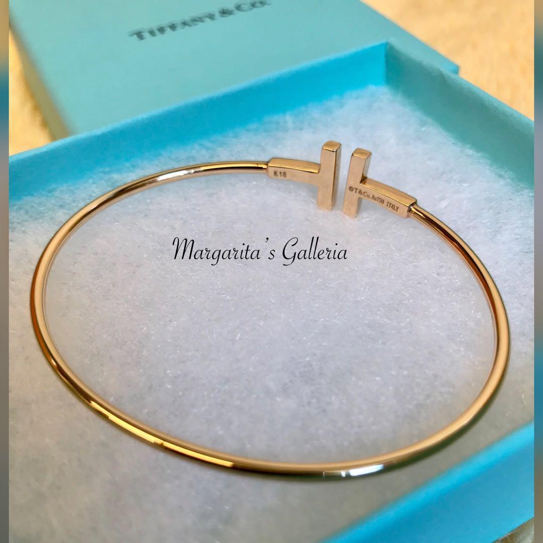 Tiffany & Co T Wire Bracelet in Italy 18K Rose Gold, Luxury 