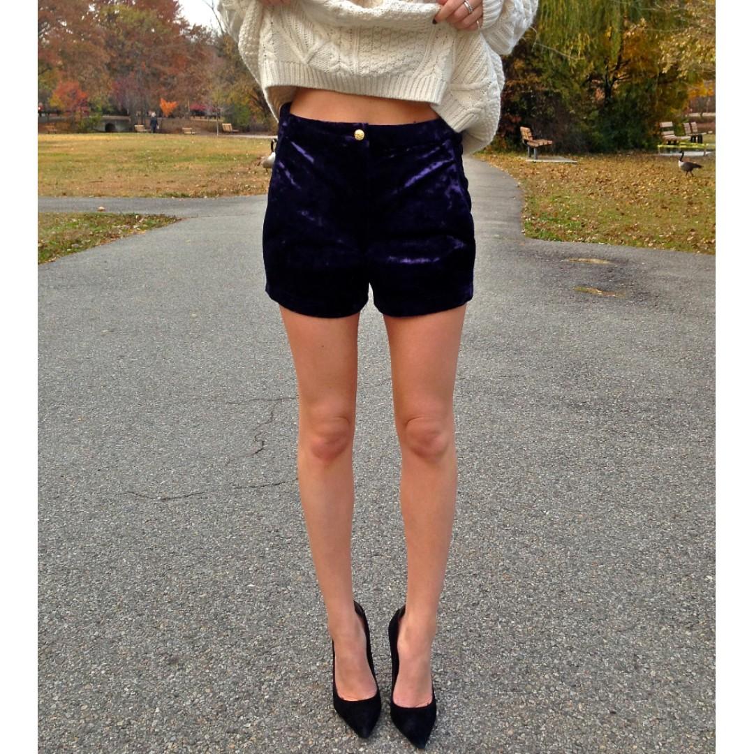 Topshop Purple Crushed Velvet Hot Pant