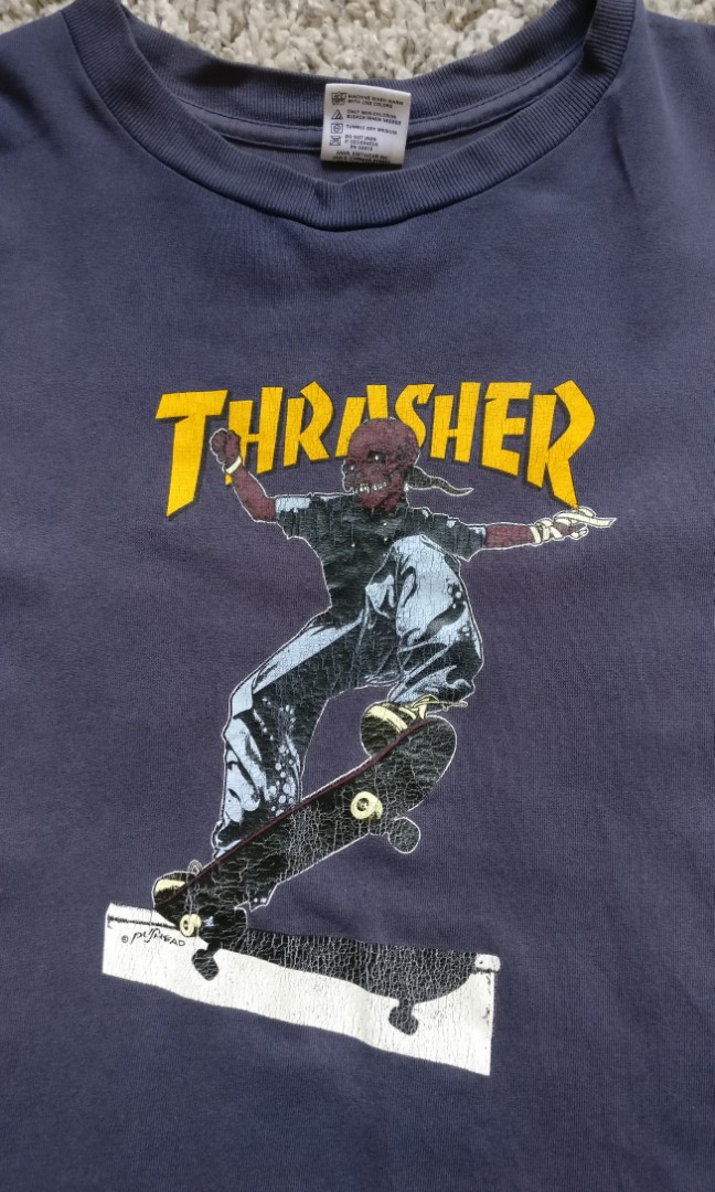 Vintage Thrasher Pushead 90s T Shirt Made in USA, Men's Fashion