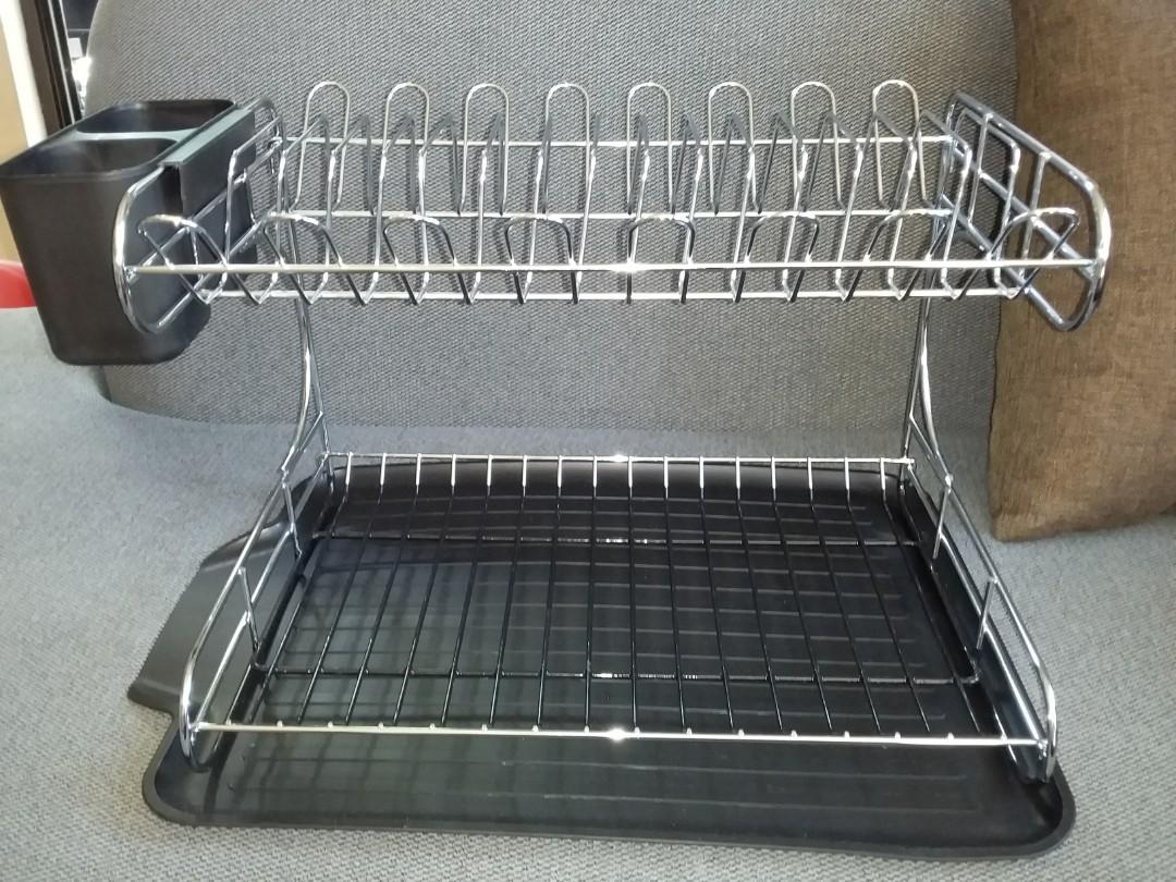 2 Tier Dish Rack (Category: Food Organization & Storage) located in Manila. Submitted by PickClickShip (Listing ID 221310382, Image 2). Description: 2 Tier Dish Rack - Chrome plated iron with PVC coating at the buttom layer - comes with drip tray and removable cutlery caddy - dimension: H28cm x W47cm x D 31.5cm - durable and quality material - Australian made For inquiries, pls call or message me at 09329288815. Thank you..