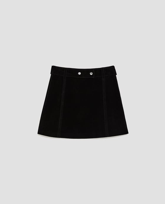 Zara Black Suede Mini Skirt with Belt 