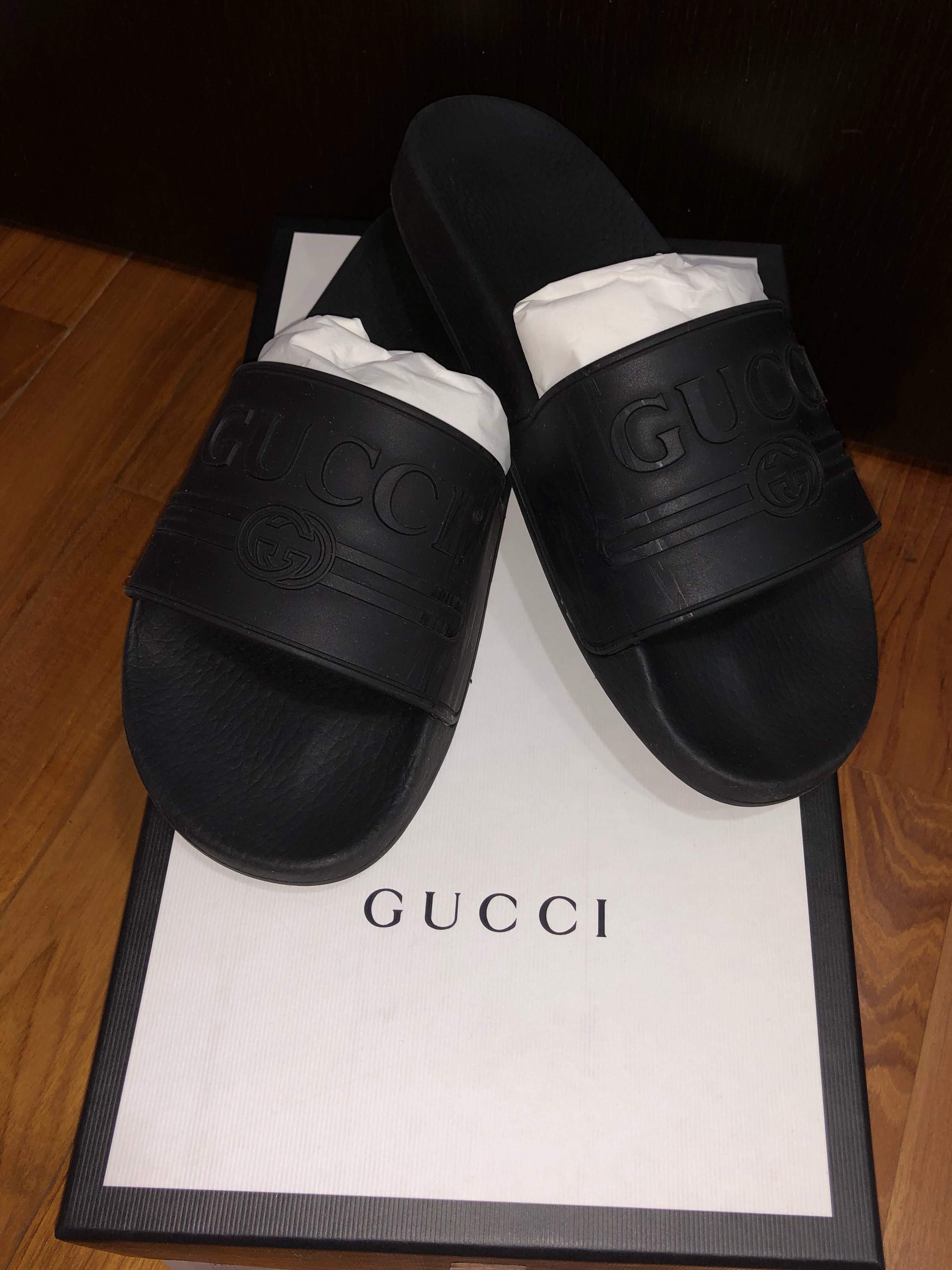 gucci logo rubber slides