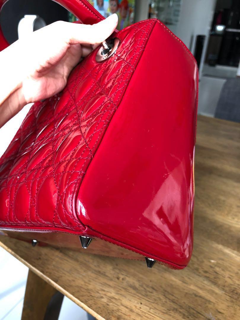 Small Lady Dior Bag Cherry Red Patent Cannage Calfskin  DIOR US