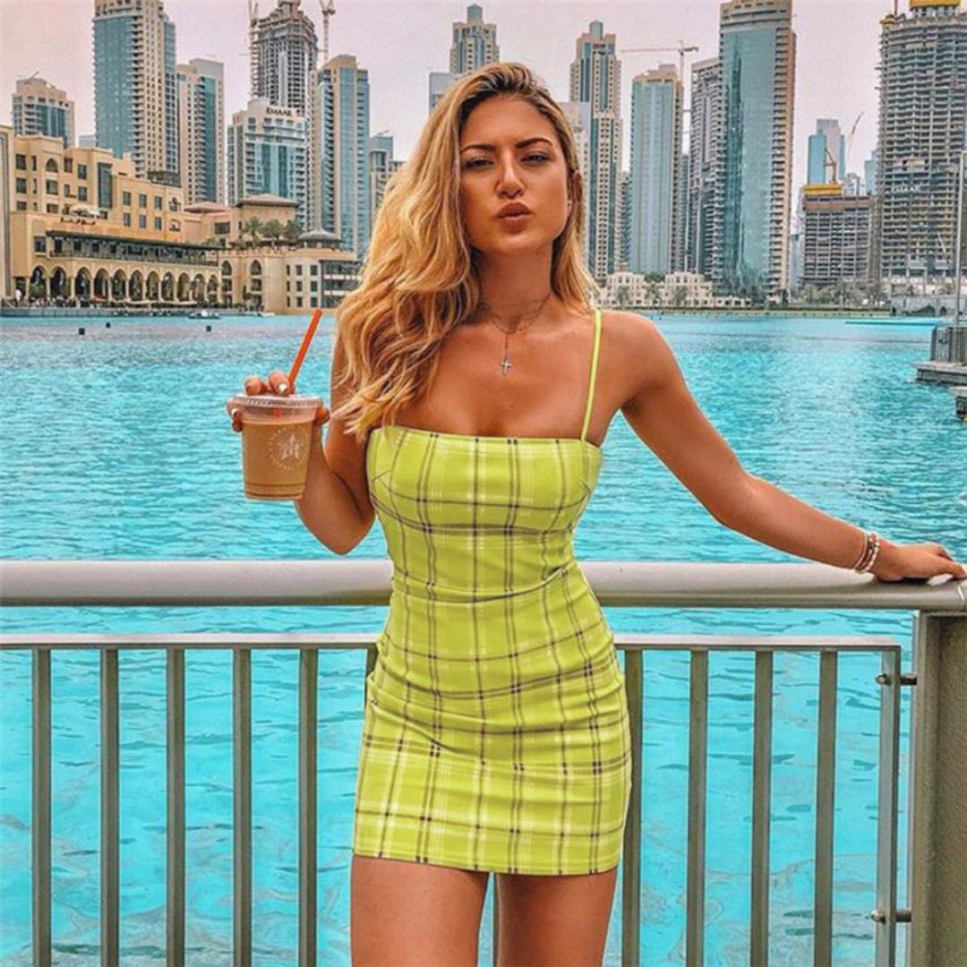 Fitted checkered dress clearance