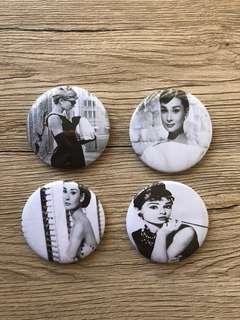 Audrey Hepburn Badges (4 Pack) 58mm