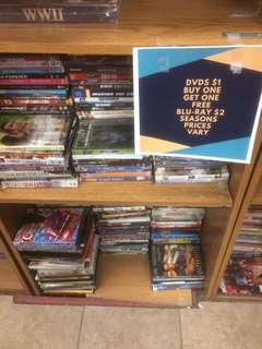 Blu-rays $2 DVDs $0.50