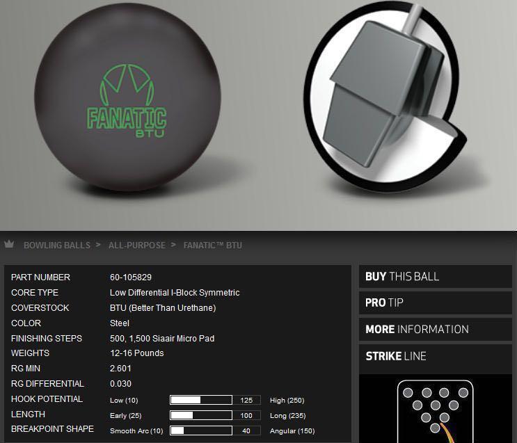 1st Drill 15 Lbs 3oz Brunswick Fanatic BTU Urethane Bowling Ball