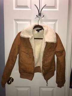 s brown suede jacket with sherpa on the inside
