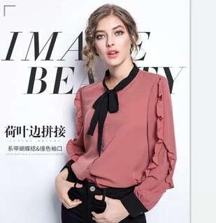 Wine Colour Long sleeve blouse with ruffles on sleeve #dressforsuccess30