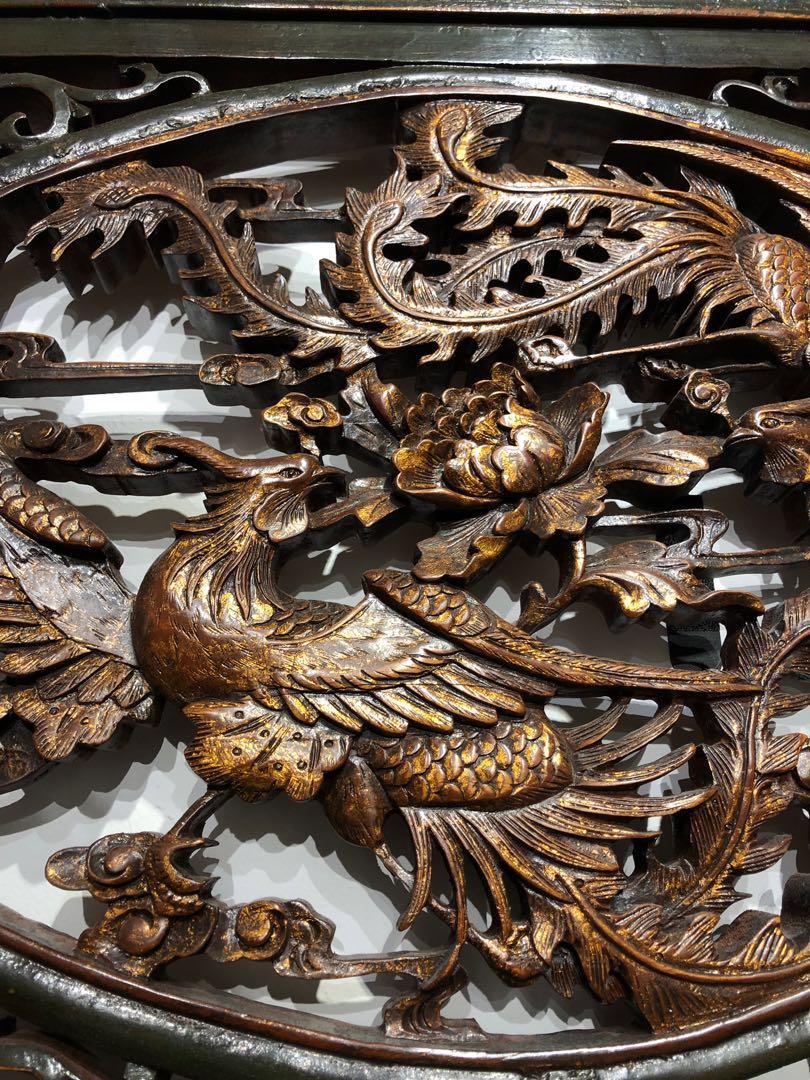 Antique Peranakan wood carving screen (includes detachable