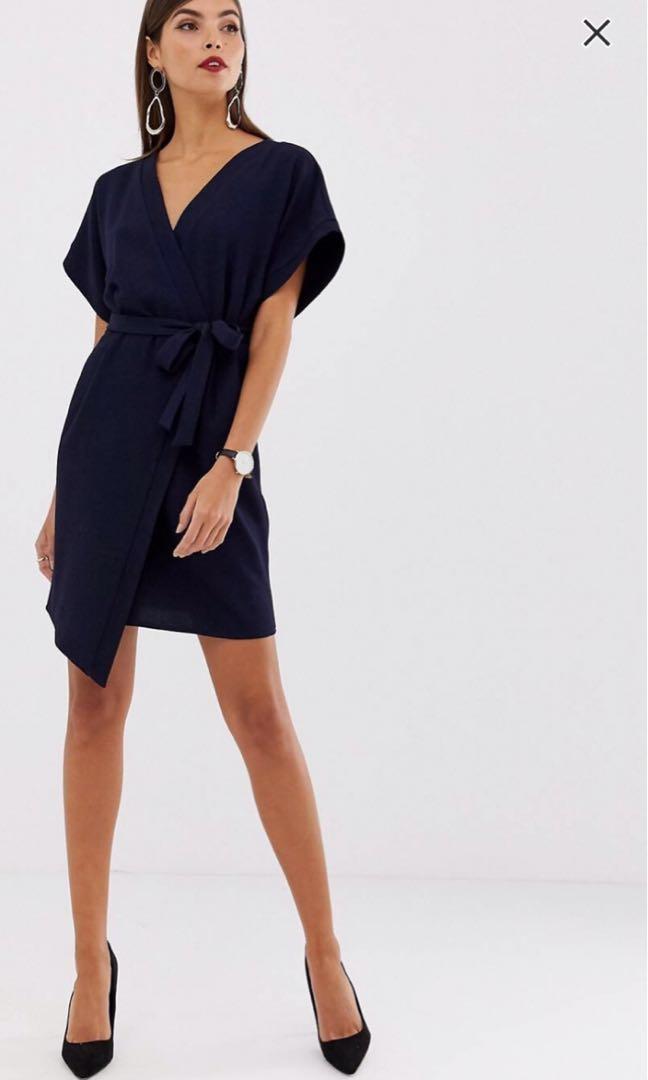 Asos navy wrap dress deals
