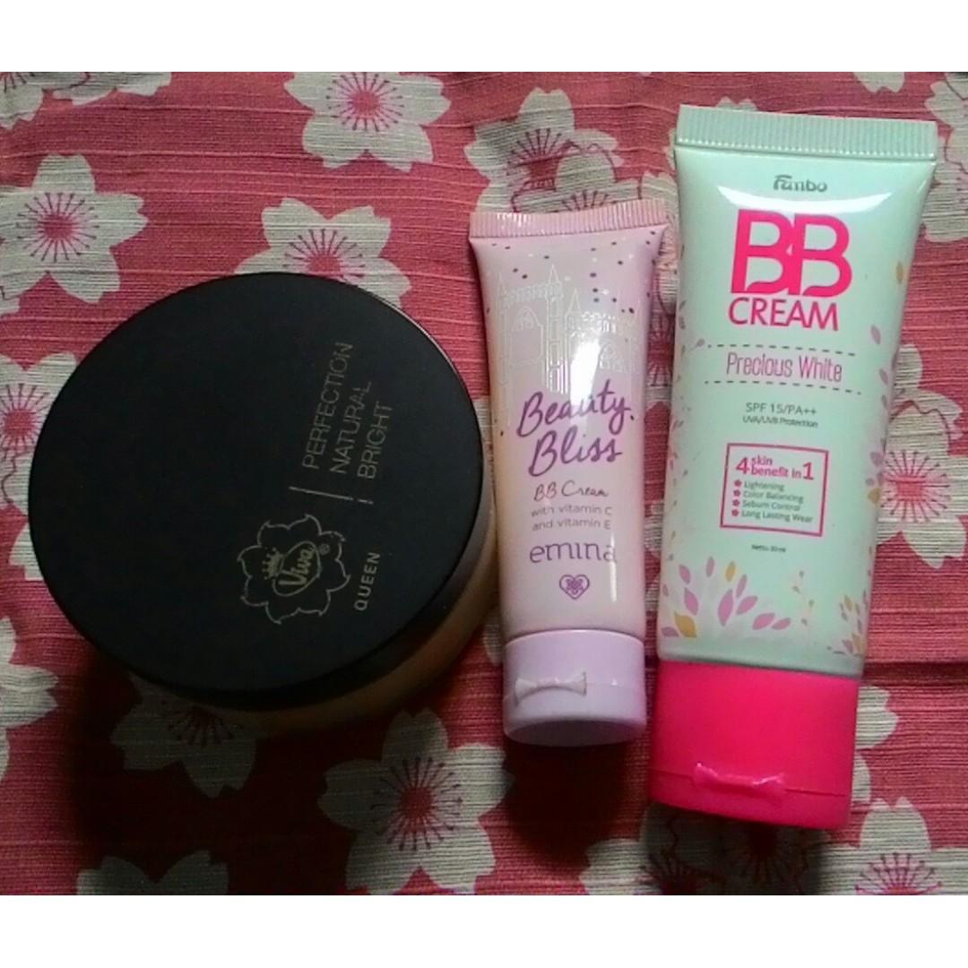 Bb Cream Emina Caramel Bb Cream Fanbo Beige 02 Dan Natural Bright Viva Queen Bedak Tabur Beige Bundle Kondisi 90 Kesehatan Kecantikan Rias Wajah Di Carousell Dengan total 5 pilihan warna, shades lengkap fanbo choco rush lip cream ini sebetulnya bukan warna aku banget. bb cream emina caramel bb cream fanbo beige 02 dan natural bright viva queen bedak tabur beige bundle kondisi 90