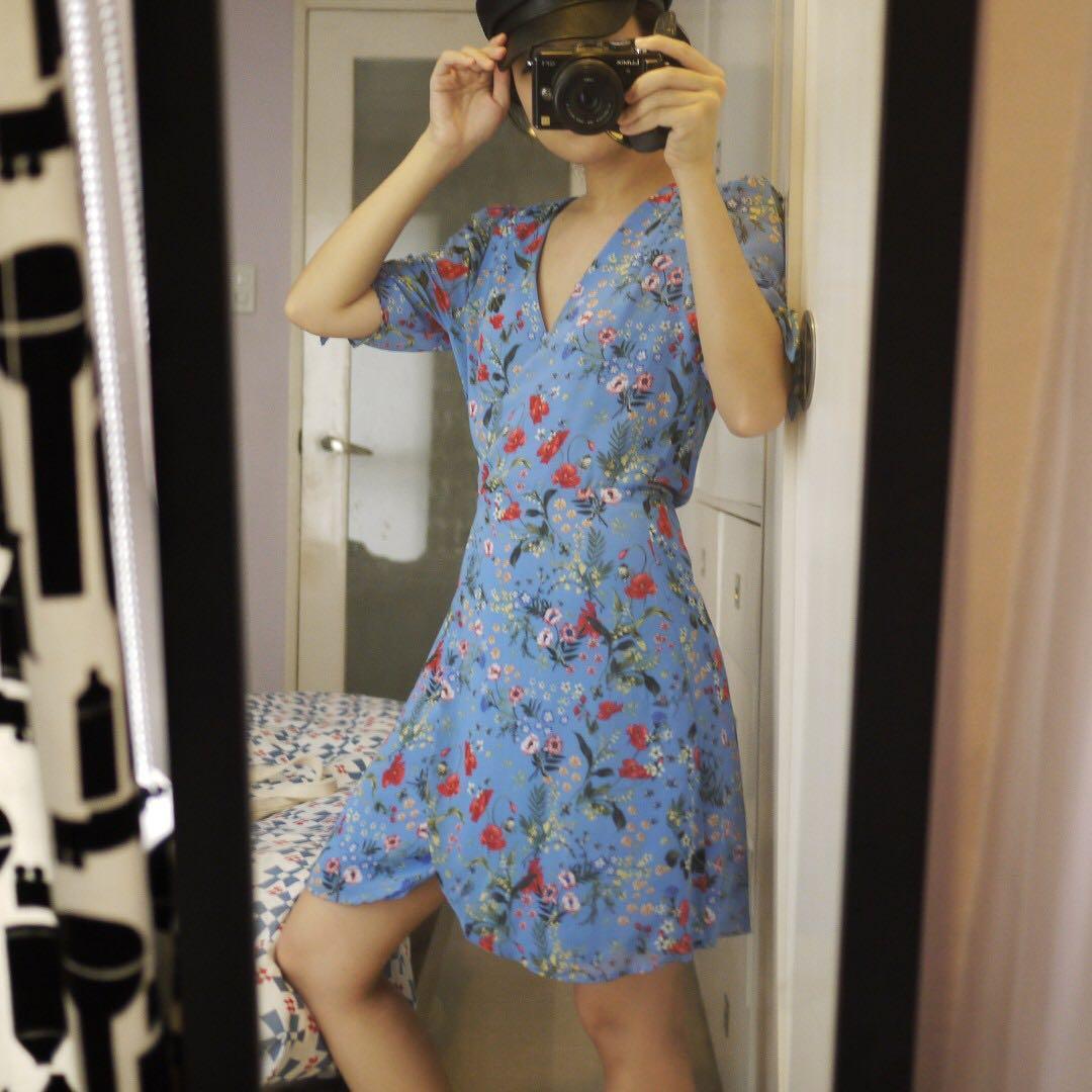 mango blue wrap dress