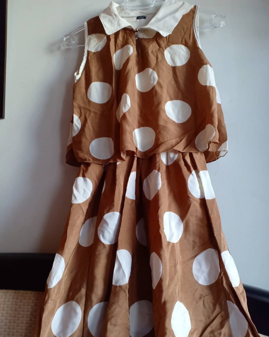 Brown Polka Dot Retro Sleeveless Dress