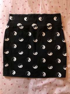 Cotton On Yin and Yang Black Mini Bodycon Tight Skirt