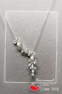 Silver Orchid Flower Pearl Pendant