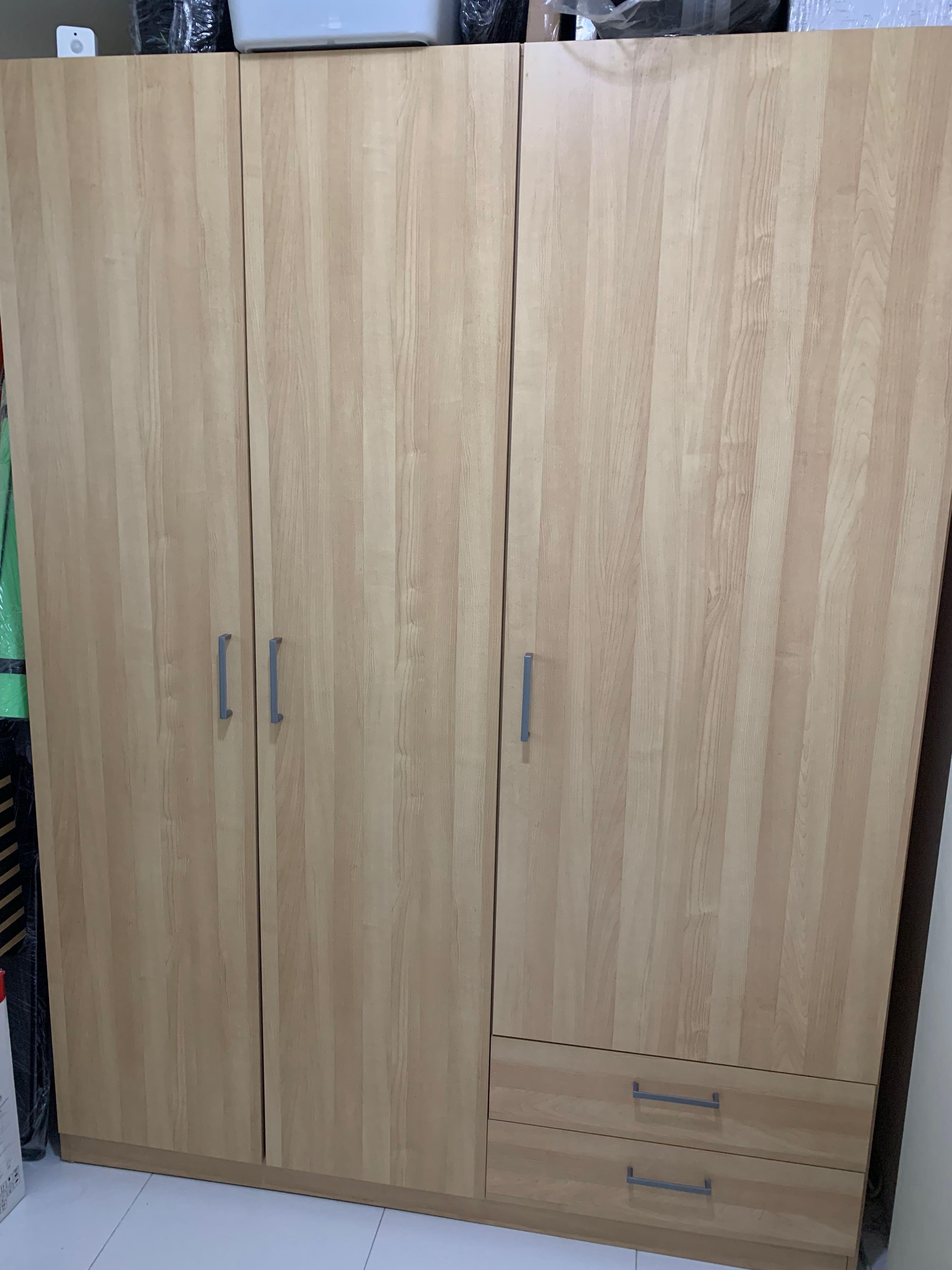 3 Doors Wooden Wardrobe Ikea Reservation Open Furniture Shelves