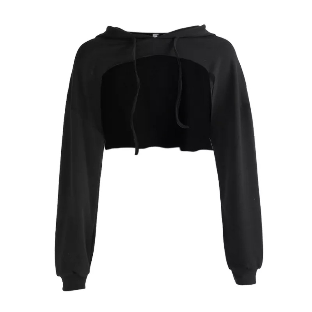 black nude cut out crop hoodie
