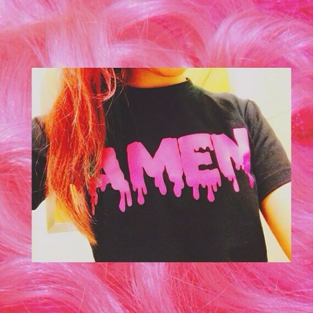 hot pink and black shirt