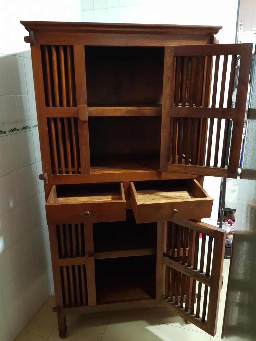 Teak Wood Kitchen Pantry Closet Furniture Shelves Drawers On