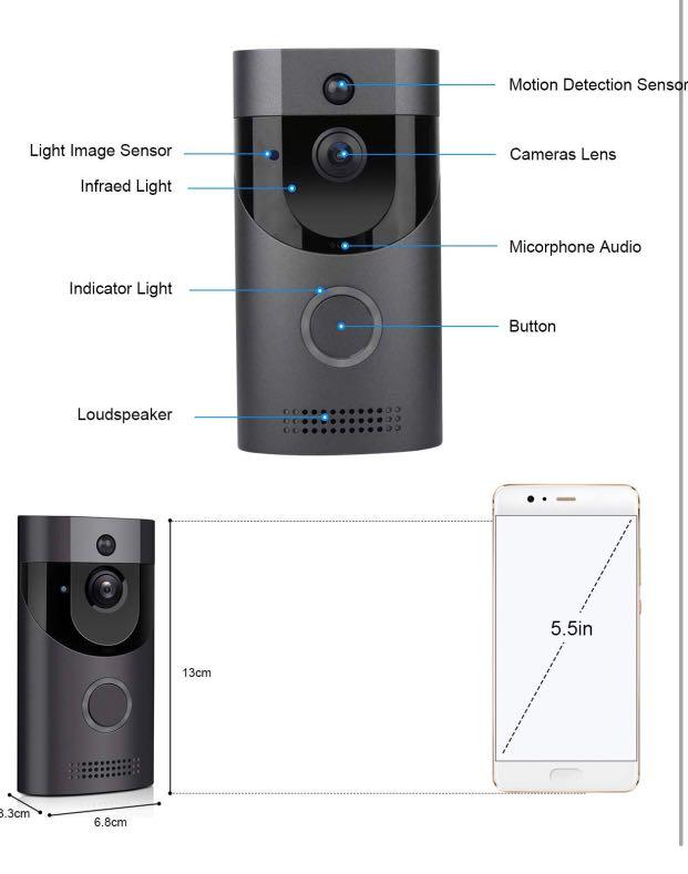TENSWALL Wireless Video Doorbell 720P HD WiFi Security Camera Real Time Two Way Talk and Video Support Motion Detection IR Night Vision App
