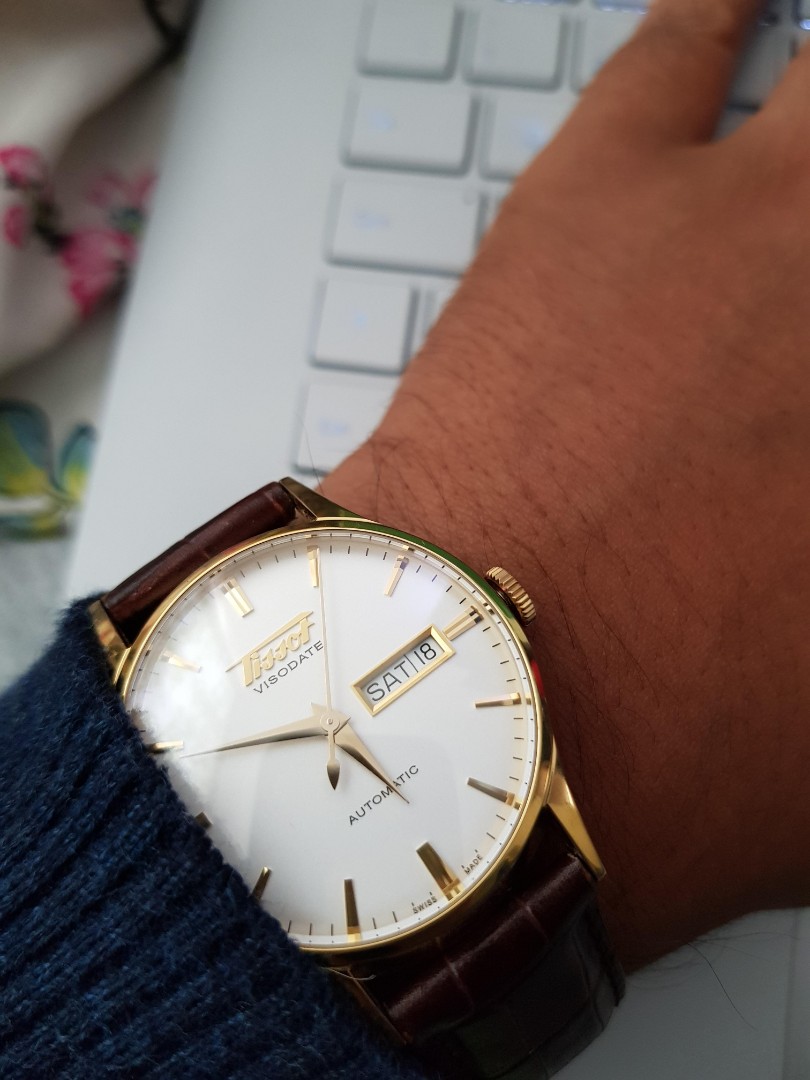 TISSOT Visodate Heritage (white dial) (brown and gold) (Swiss made 