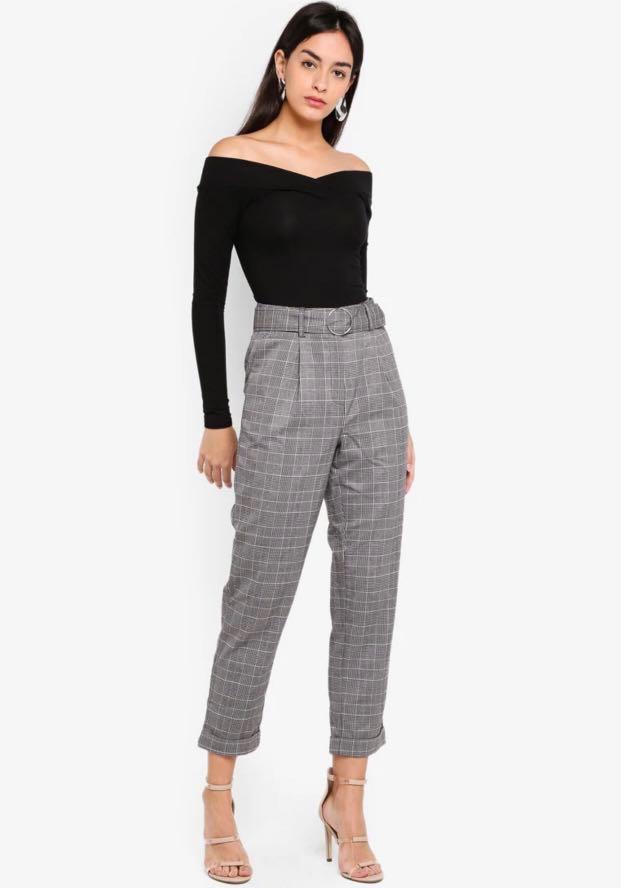 Topshop Check Paperbag Waist Trousers, Women's Fashion, Bottoms