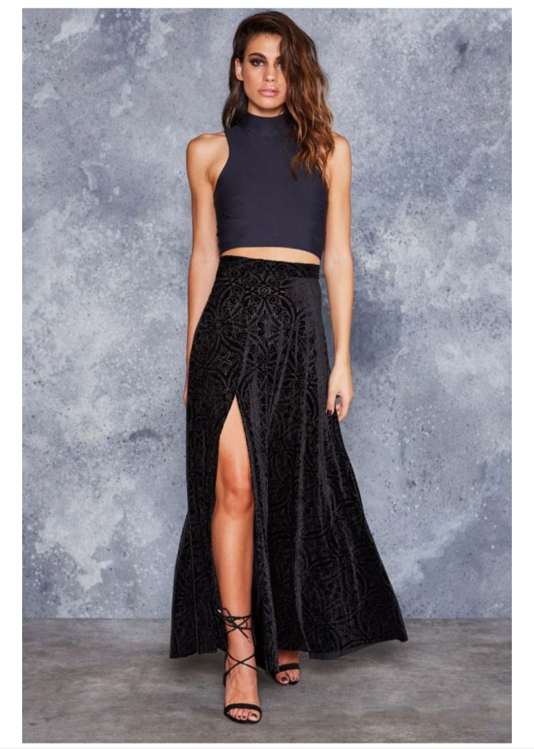 BRAND NEW Black Milk Burned Velvet Single Split Skirt, Women's Fashion ...