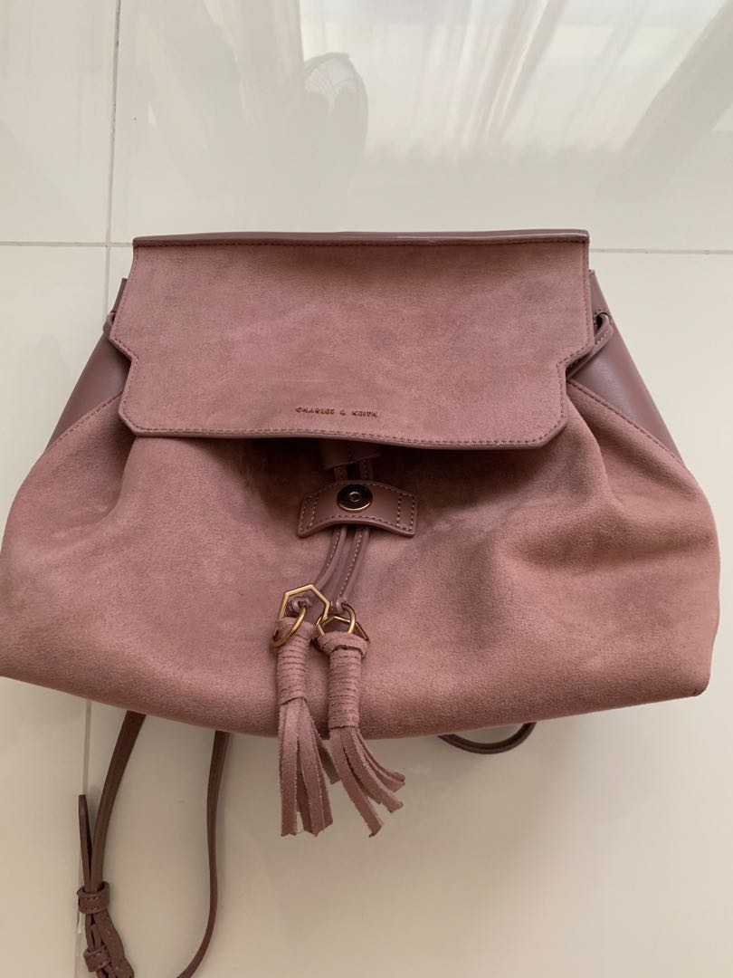 CHARLES KEITH SAND PINK TASSEL SHOULDER BAGPACK Women s Fashion
