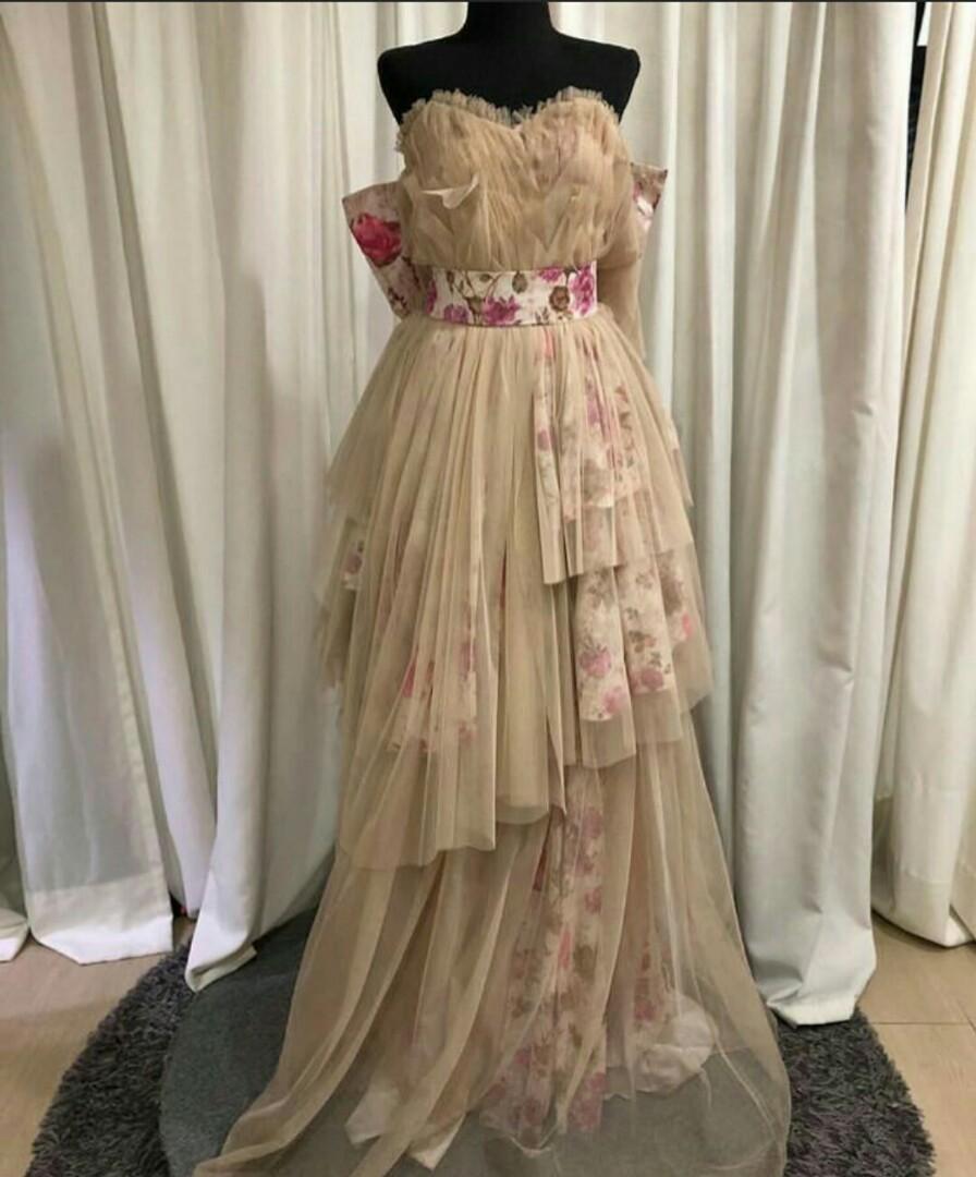 For Rent Nude Tulle Gown With Floral Details Women S Fashion