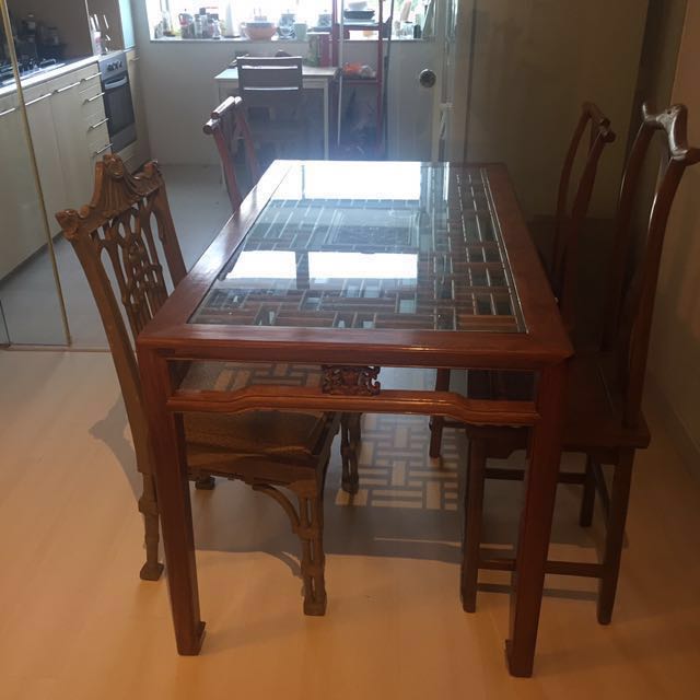 Huali Wood Dining Table Chairs Separate