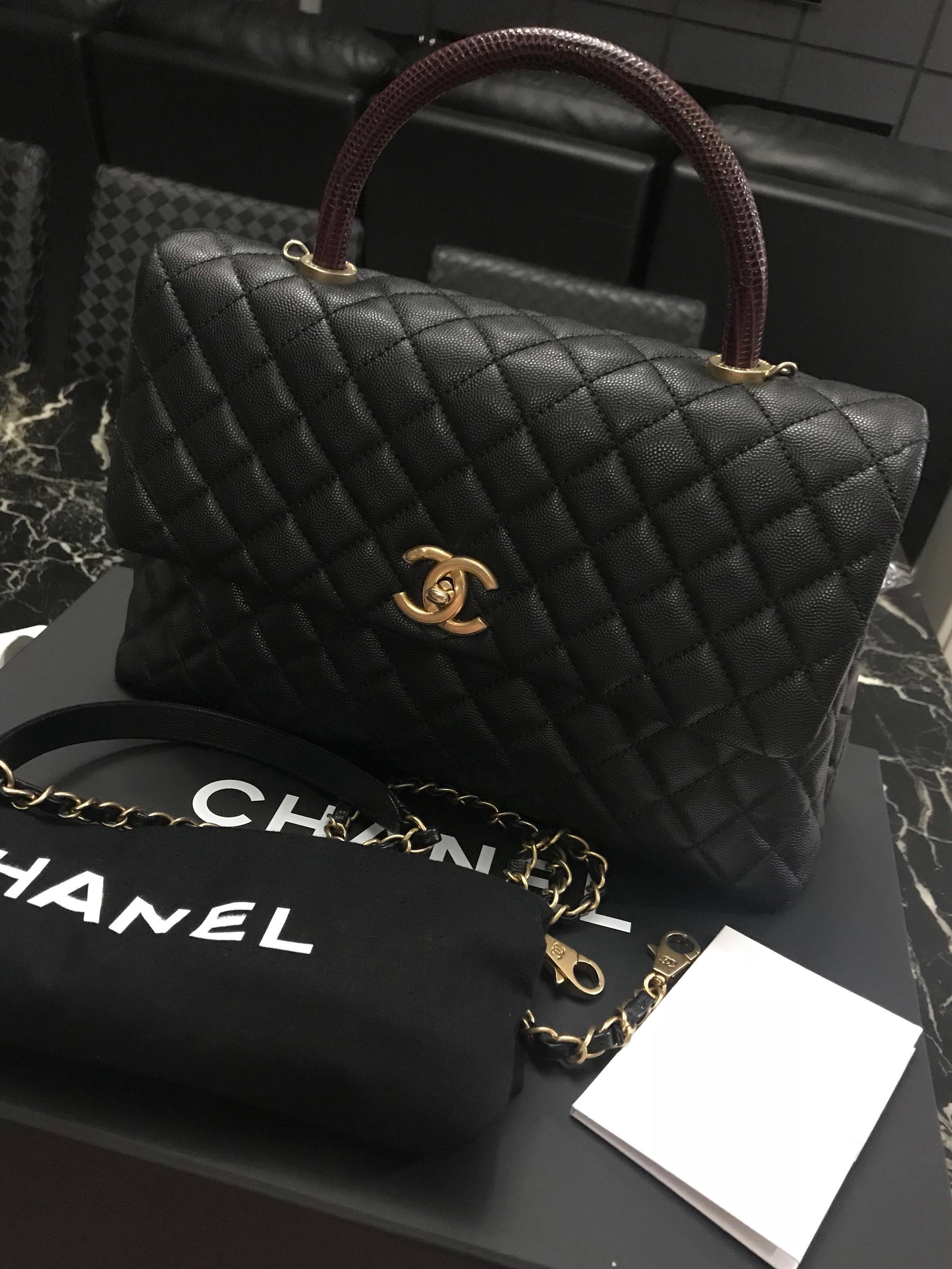 LNIB Chanel Coco Handle Black Lizard Handle Caviar Ghw Large #24