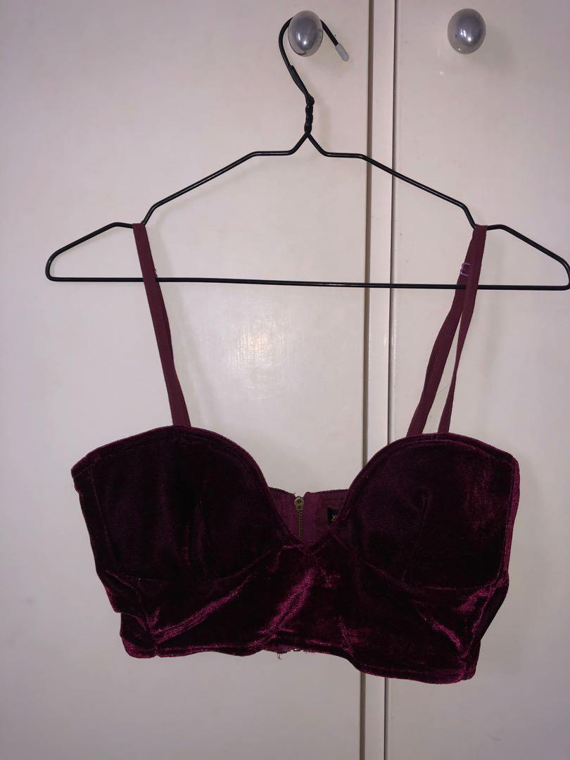 Lovers Friends Maroon Red Velvet Crop Women S Fashion Clothes
