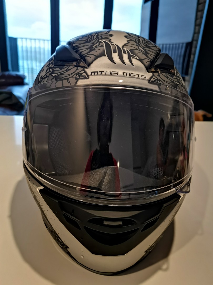 MT REVENGE SKULL ROSES FULL FACE HELMET BLACK WHITE