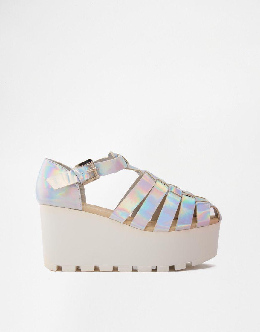 New Look Holographic High Flatform Sandals Wedges Women s Fashion Footwear Sandals on Carousell