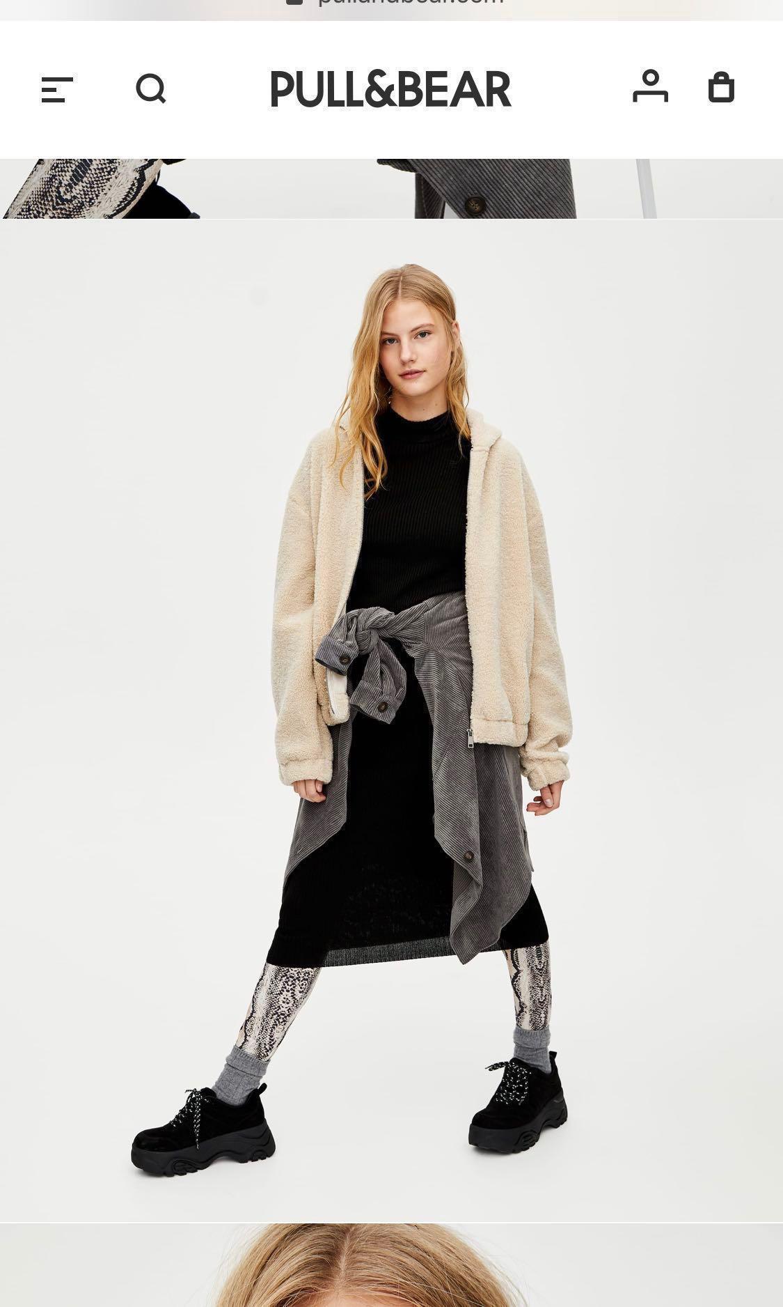 Pull Bear Faux Fur Teddy Bear Fur Jacket With Hood