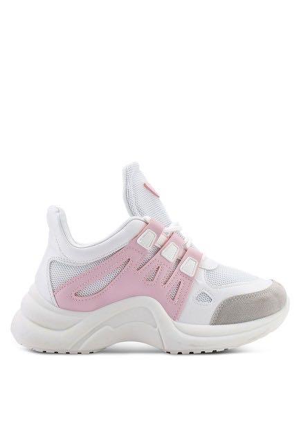 pink and white chunky trainers