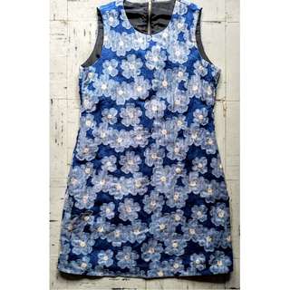 Navy floral denim short dress size s629776544919071123